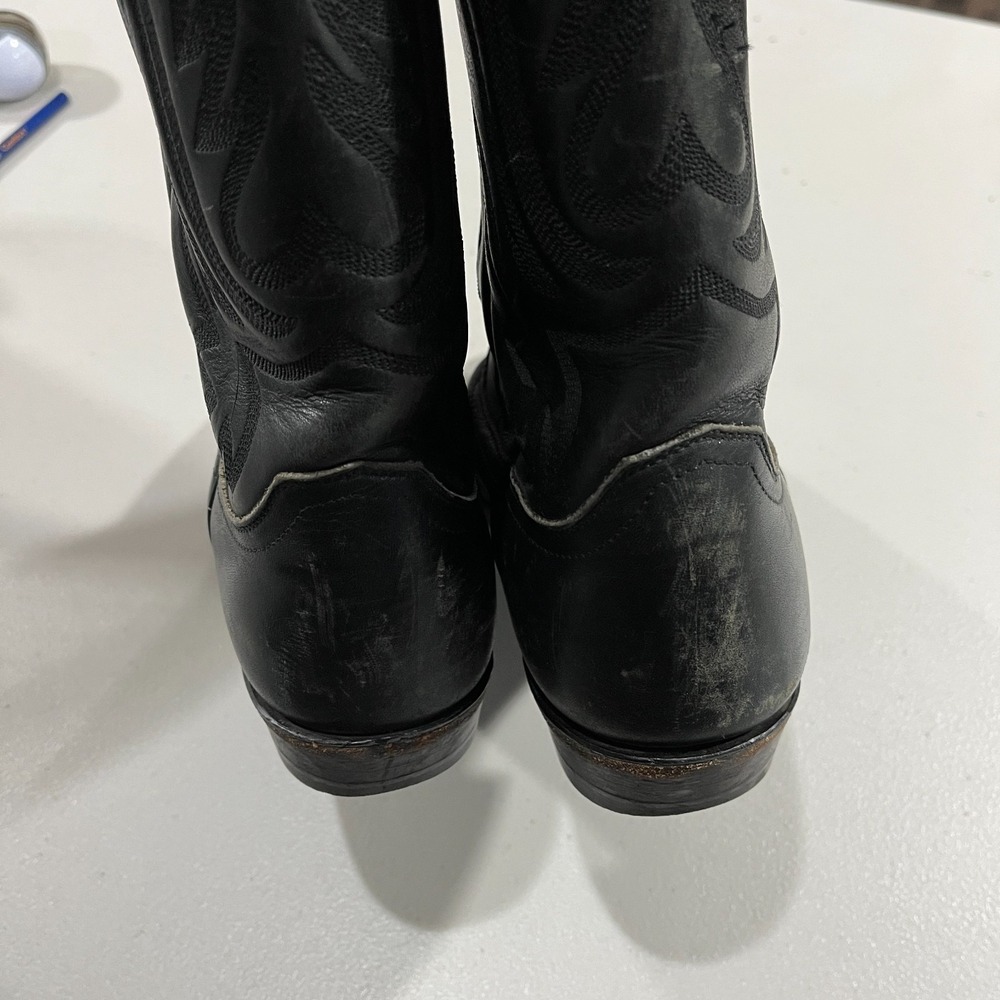 Vintage Justin Black Leather J-Toe Cowboy Boots 9.5 D USA Western 90s Cowhide - Picture 3 of 9